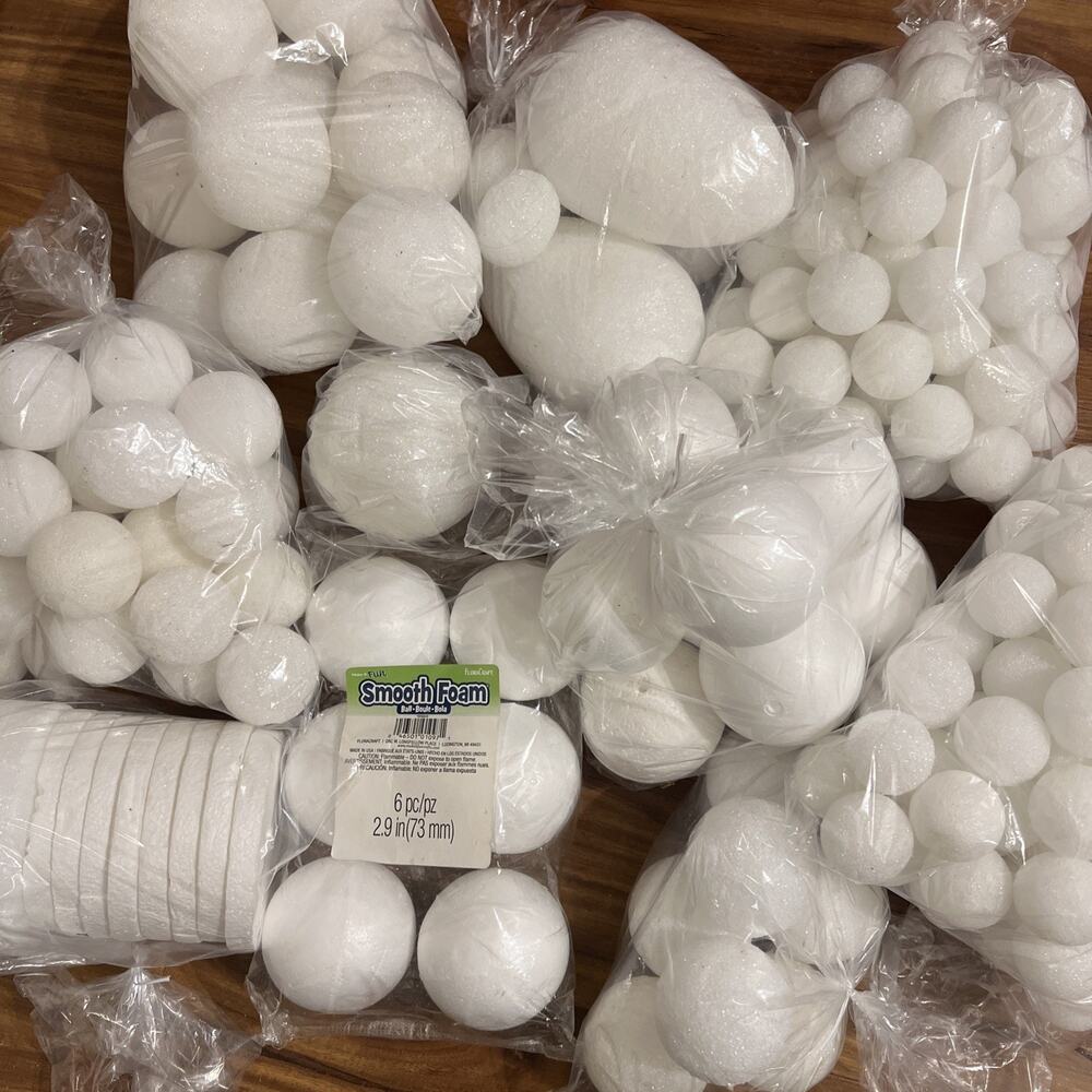 Craft Foam Styrofoam & Smooth Foam Balls Eggs Discs Assorted Sizes NOS LOT *READ